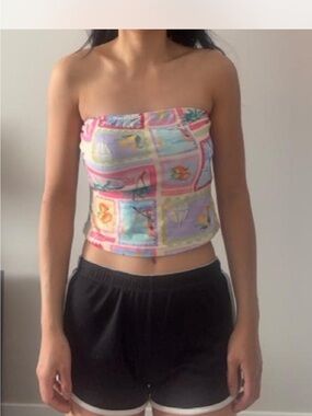 Brand New Summer Scenic Scenes Patchwork Cropped Tube Top